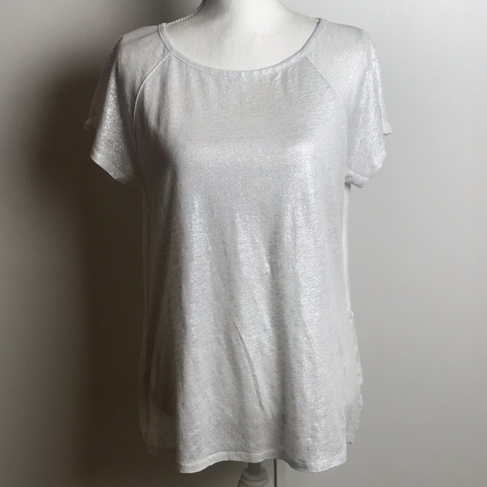 Tommy Bahama Metallic Linen Scoop Neck Short Sleeve Top Size Medium